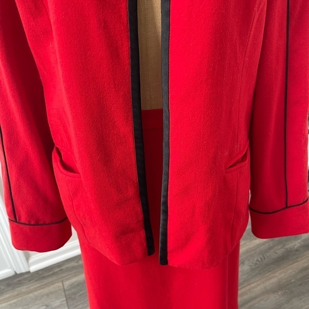 Koehler Vintage Womens Straight Skirt Suit Set 100% Wool Red Black Open Jacket - Picture 3 of 12